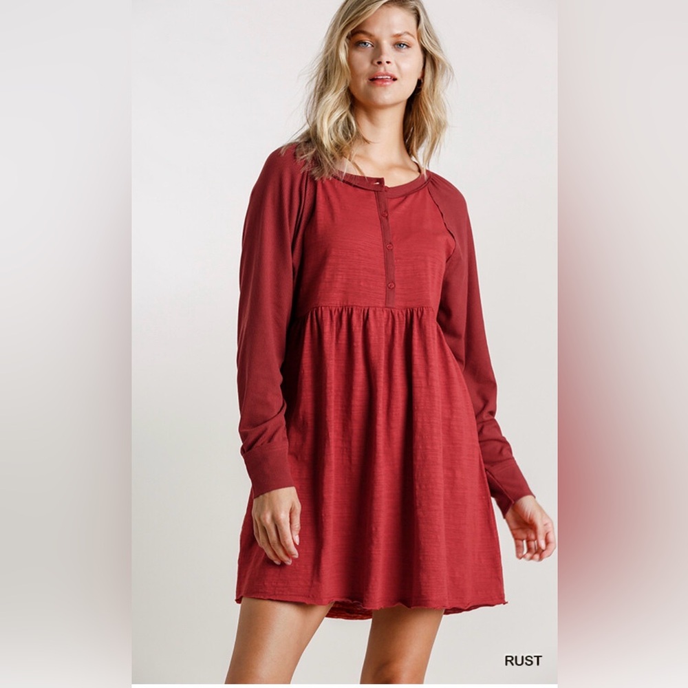 Umgee Rust Long Sleeve Mini Dress Size M